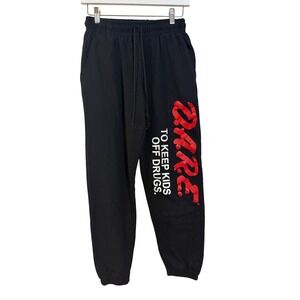 DARE Sweatpants Kids Medium Black Graphic Logo Elastic VTG 90s Streetwear Retro